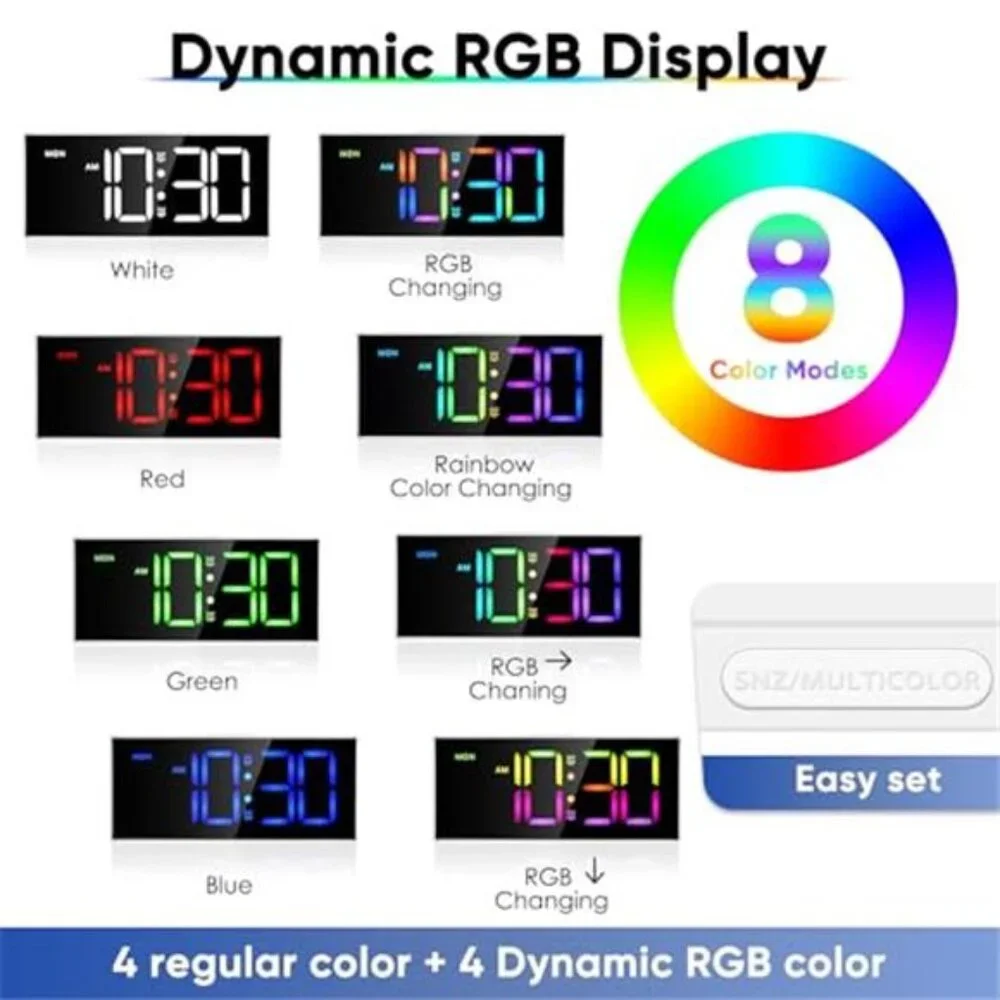 Large Digital Alarm Clock Big Numbers Dual Alarm USB Mirror LED White